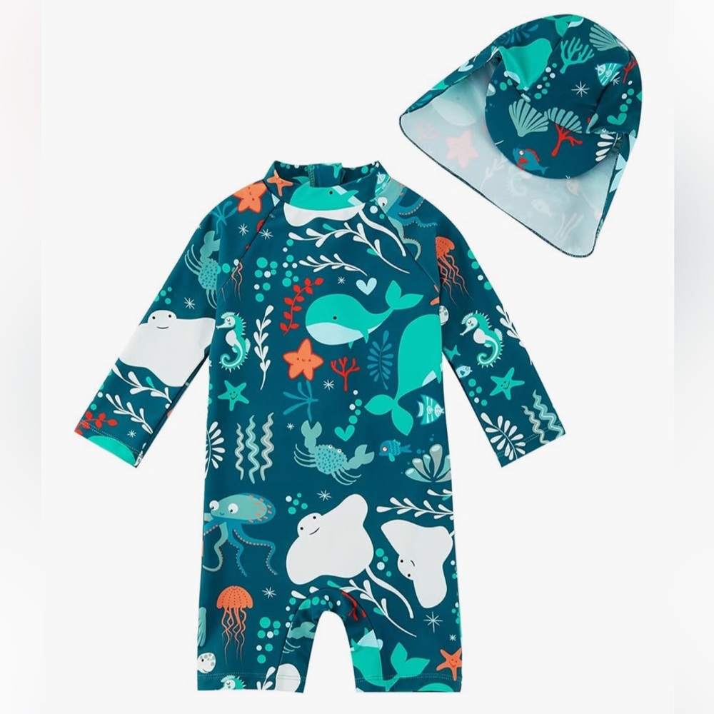 NWOT Baby 3-6 month Swimwear Set - Ocean Print